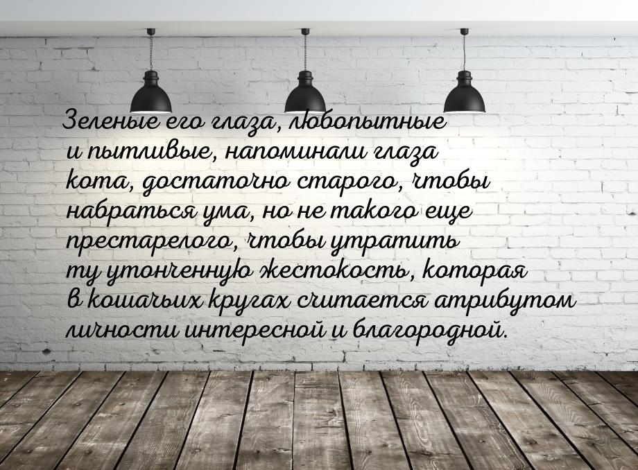 Зеленые его глаза, любопытные и пытливые, напоминали глаза кота, достаточно старого, чтобы