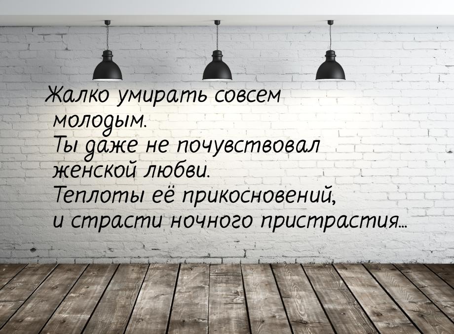 Жалко умирать совсем молодым. Ты даже не почувствовал женской любви. Теплоты её прикоснове