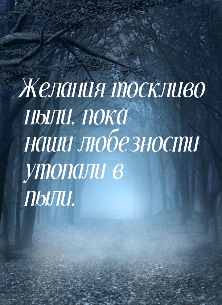 Желания тоскливо ныли, пока наши любезности утопали в пыли.