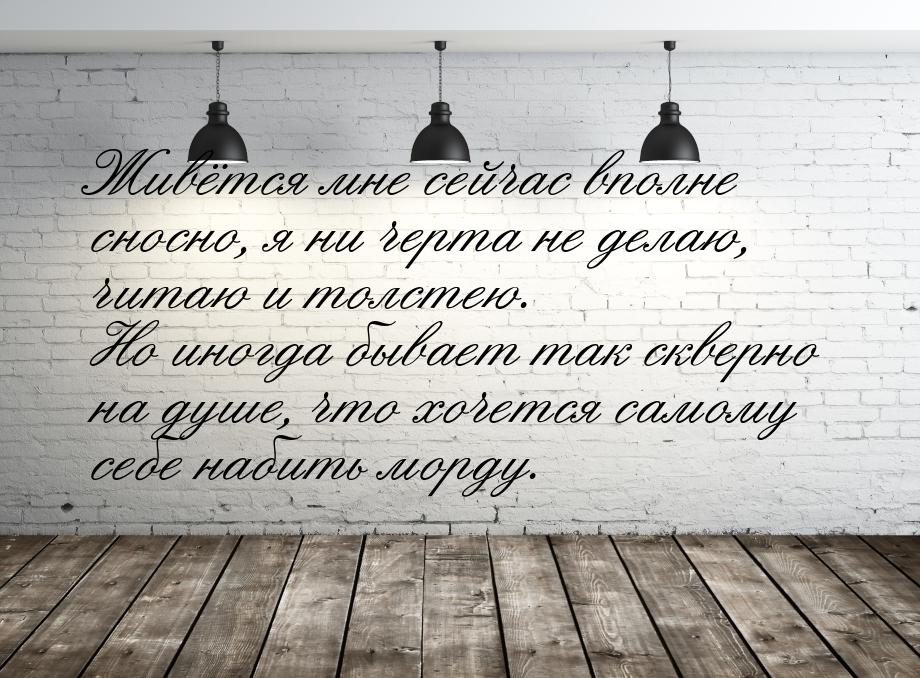 Живётся мне сейчас вполне сносно, я ни черта не делаю, читаю и толстею. Но иногда бывает т