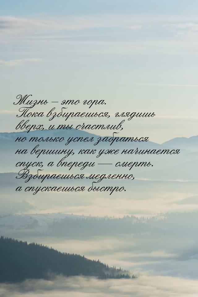 Жизнь – это гора. Пока взбираешься, глядишь вверх, и ты счастлив, но только успел забратьс