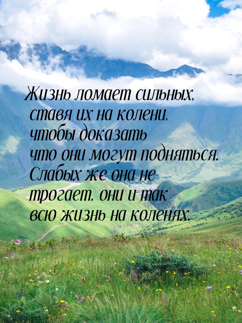 Жизнь ломает сильных, ставя их на колени, чтобы доказать что они могут подняться. Слабых ж