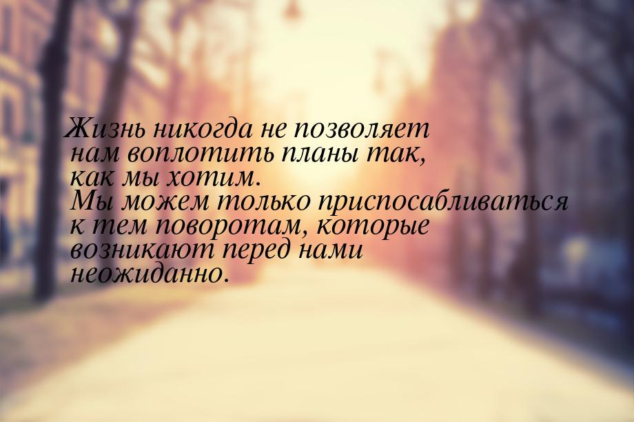 Жизнь никогда не позволяет нам воплотить планы так, как мы хотим. Мы можем только приспоса