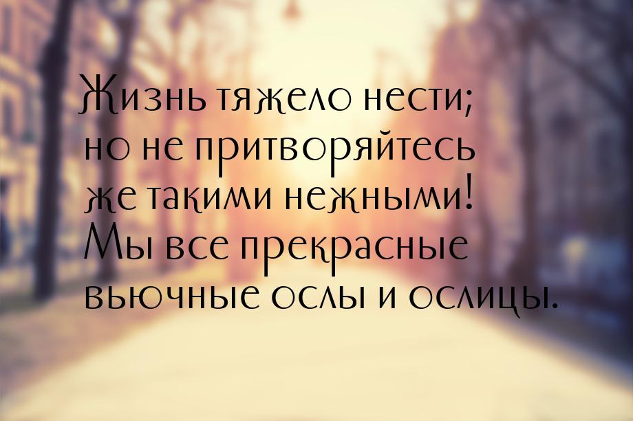 Жизнь тяжело нести; но не притворяйтесь же такими нежными! Мы все прекрасные вьючные ослы 