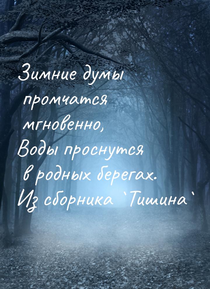 Зимние думы промчатся мгновенно, Воды проснутся в родных берегах. Из сборника `Тишина`