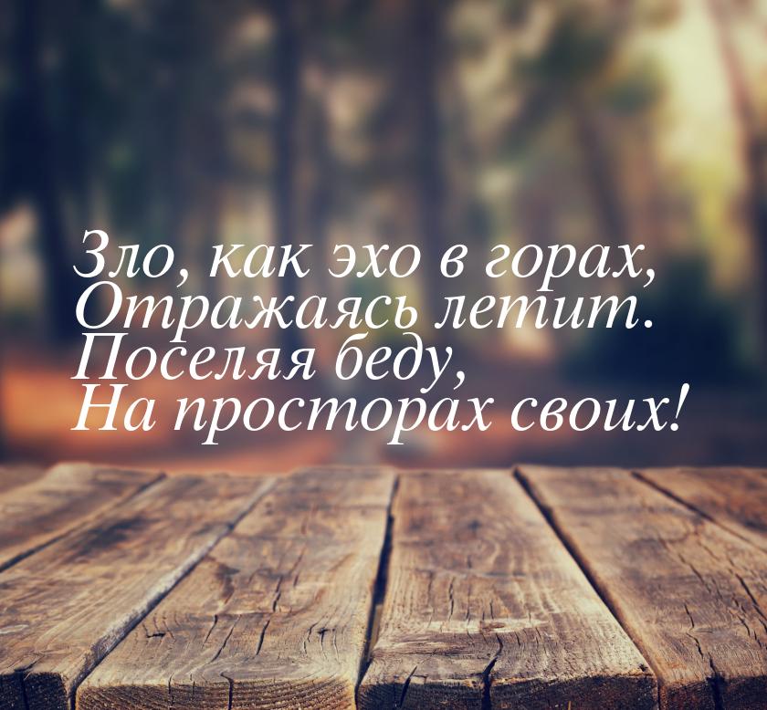 Зло, как эхо в горах, Отражаясь летит. Поселяя беду, На просторах своих!