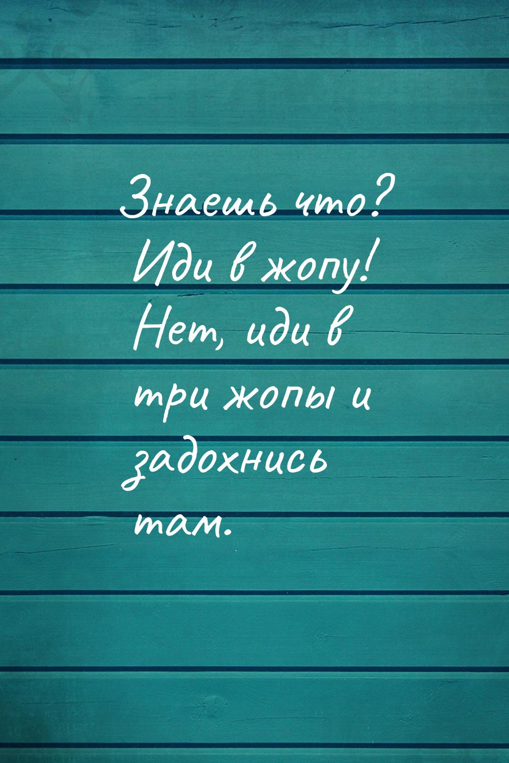 Знаешь что? Иди в жопу! Нет, иди в три жопы и задохнись там.