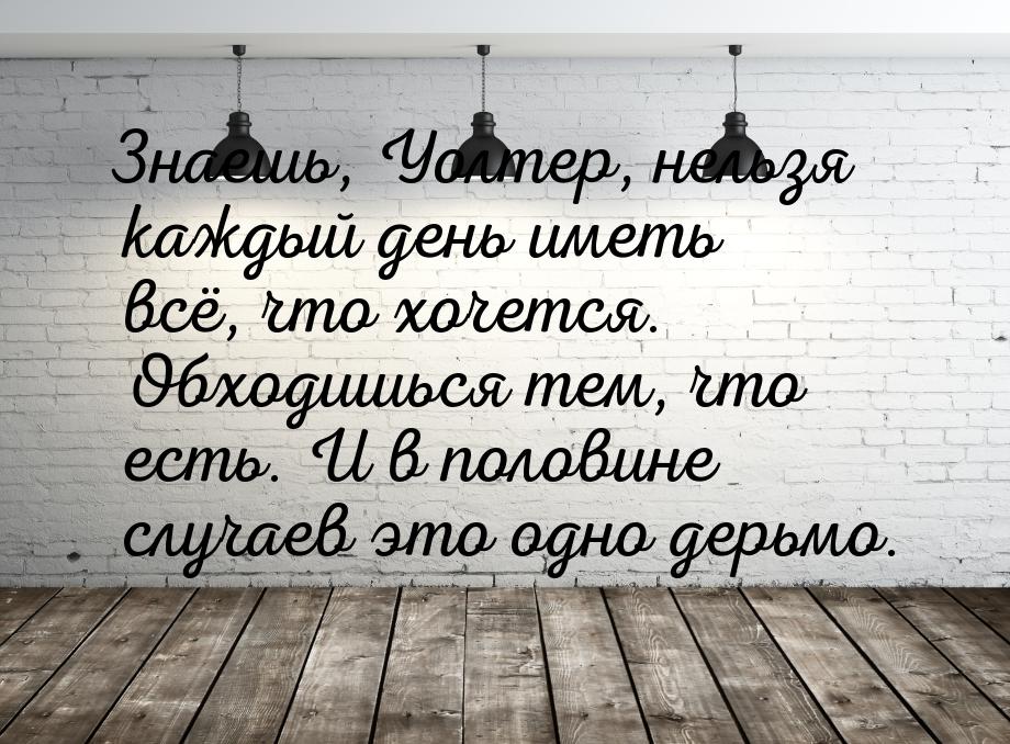 Знаешь, Уолтер, нельзя каждый день иметь всё, что хочется. Обходишься тем, что есть. И в п