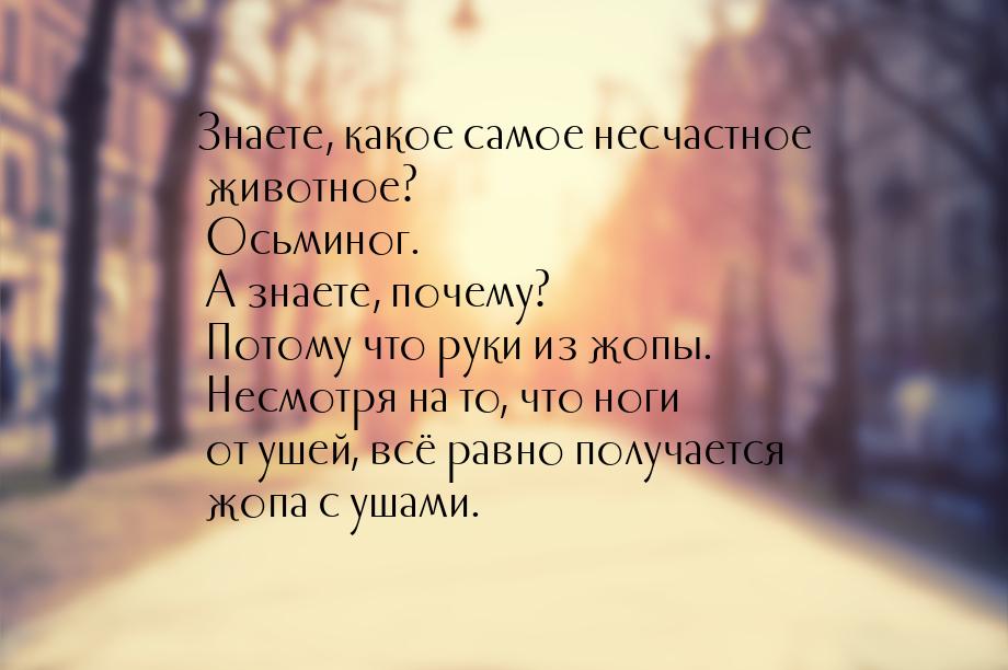 Знаете, какое самое несчастное животное? Осьминог. А знаете, почему? Потому что руки из жо