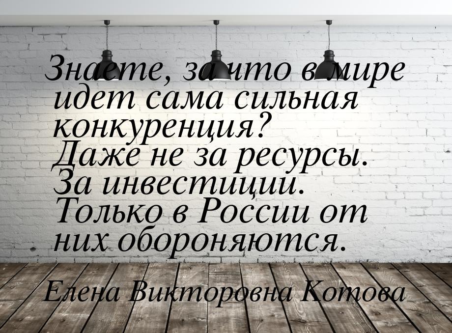 Знаете, за что в мире идет сама сильная конкуренция? Даже не за ресурсы. За инвестиции. То