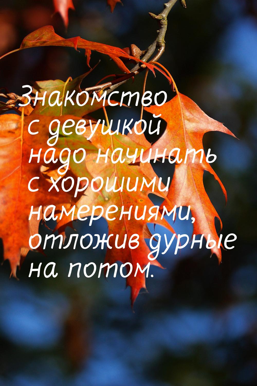 Знакомство с девушкой надо начинать с хорошими намерениями, отложив дурные на потом.