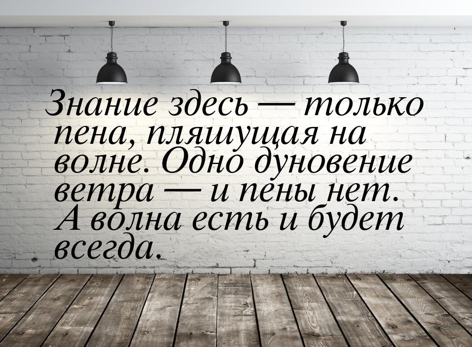 Знание здесь  только пена, пляшущая на волне. Одно дуновение ветра  и пены н