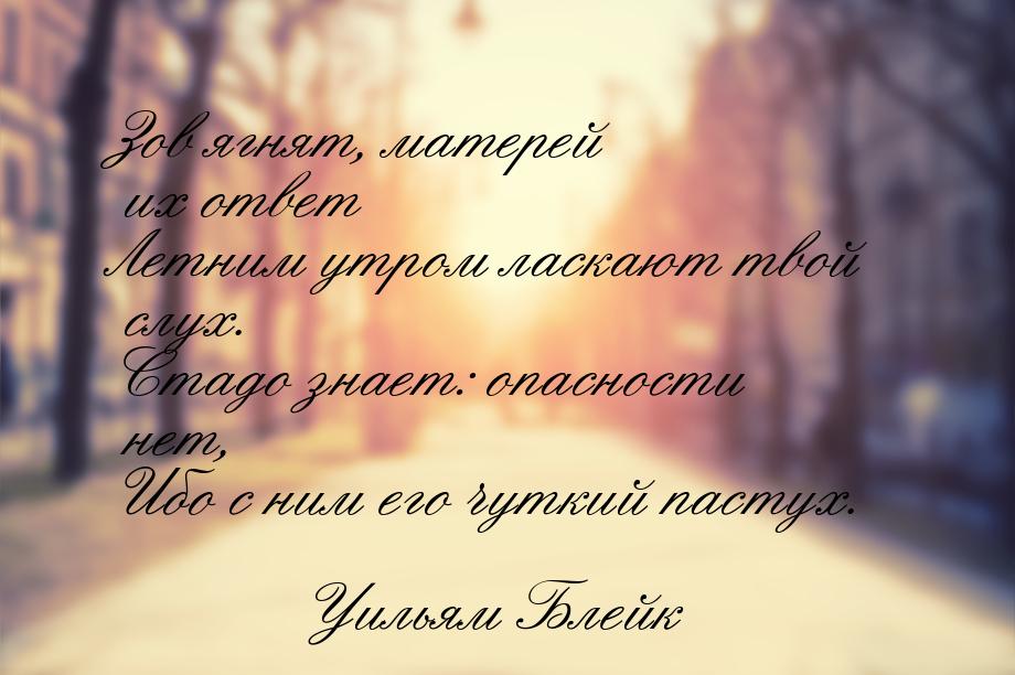 Зов ягнят, матерей их ответ Летним утром ласкают твой слух. Стадо знает: опасности нет, Иб